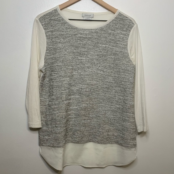 Van Heusen Tops - Van Heusen 3/4 Sleeves White and Grey Top Medium